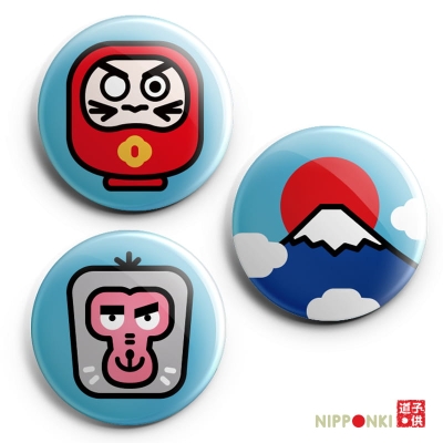 trzy przypinki daruma fujiyama saru